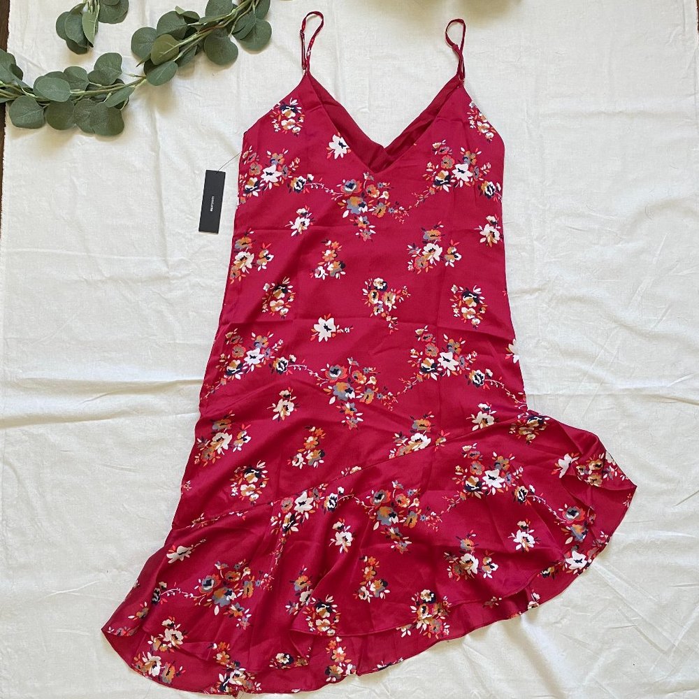 NWT Lulu's asymmetrical satin floral dress - Picture 6 of 9